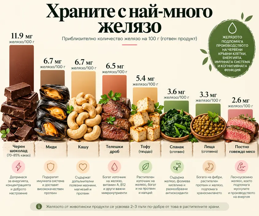 8 храни с най-много желязо, шоколадът и истината