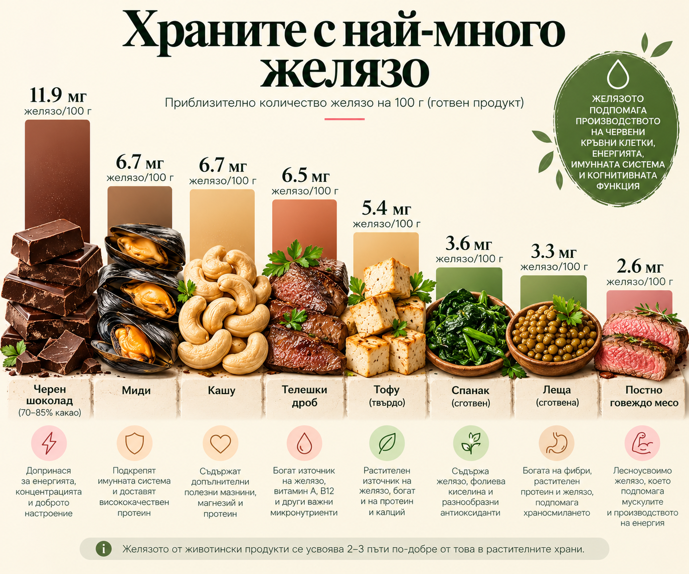 8 храни с най-много желязо, шоколадът и истината